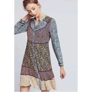 Anthropologie Maeve Teya Peasant Dress Floral Patchwork Cottagecore